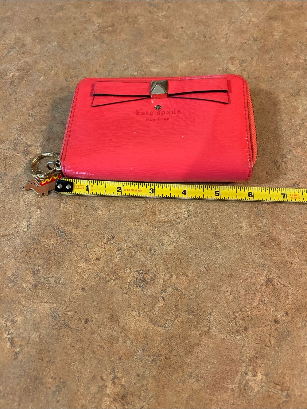 kate spade Bright Pink Bow Zip Card Holder with Gold Charm